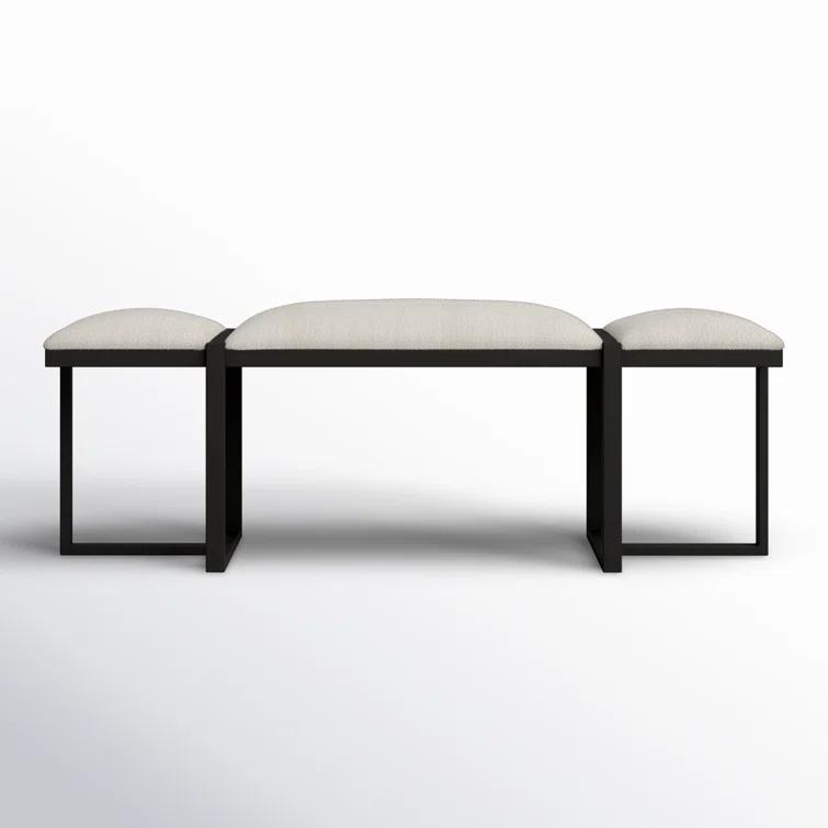 White Upholstered Bench with Black Iron Frame