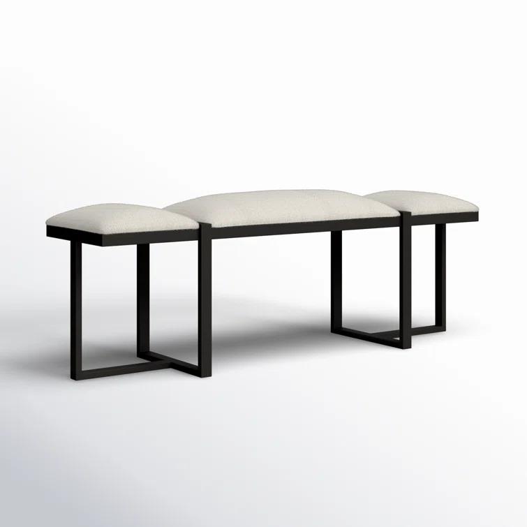 White Upholstered Bench with Black Iron Frame