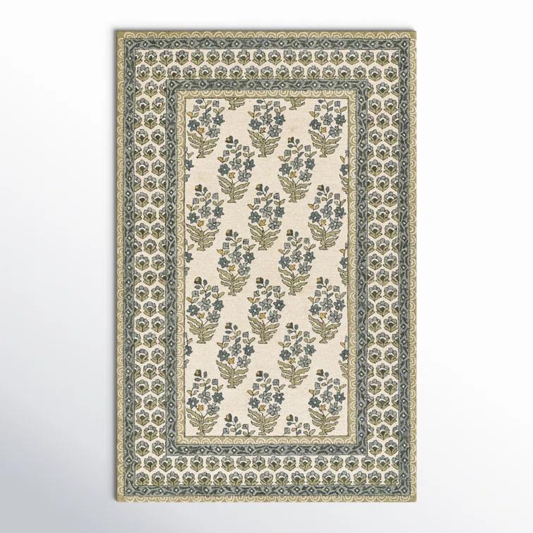 Momeni 3'6"x5'6" Cotswold Bourton Floral Handtufted Area Rug Green: Wool, Medium Pile, Botanical Pattern, Indoor Use
