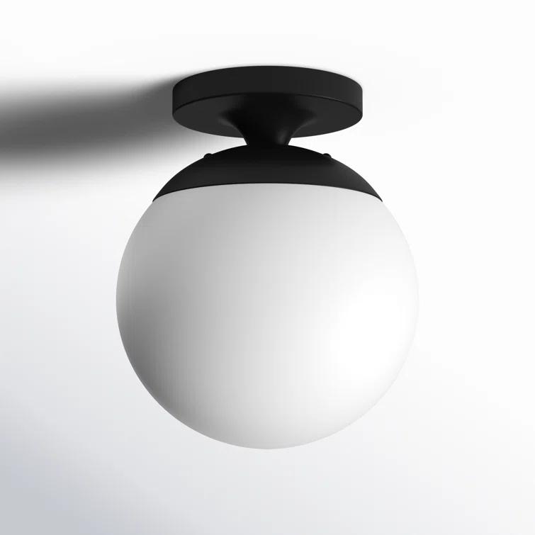 Midnight Black and White Glass Globe Semi Flush Mount Light