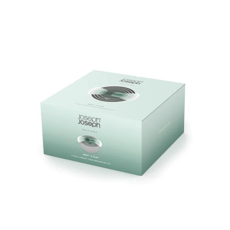 Joseph Joseph Nest 9 Plus, 9 Piece Compact Food Preparation Set with Mixing Bowls, Measuring cups, Sieve and Colander, Editions Range, Sage Green
