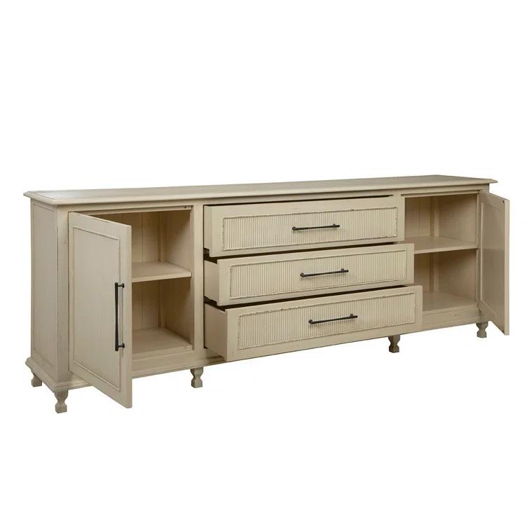 Hillary 96" Distressed Cream Solid Wood Sideboard
