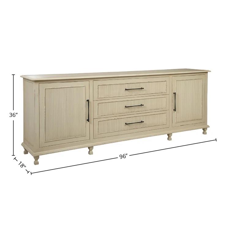 Hillary 96" Distressed Cream Solid Wood Sideboard