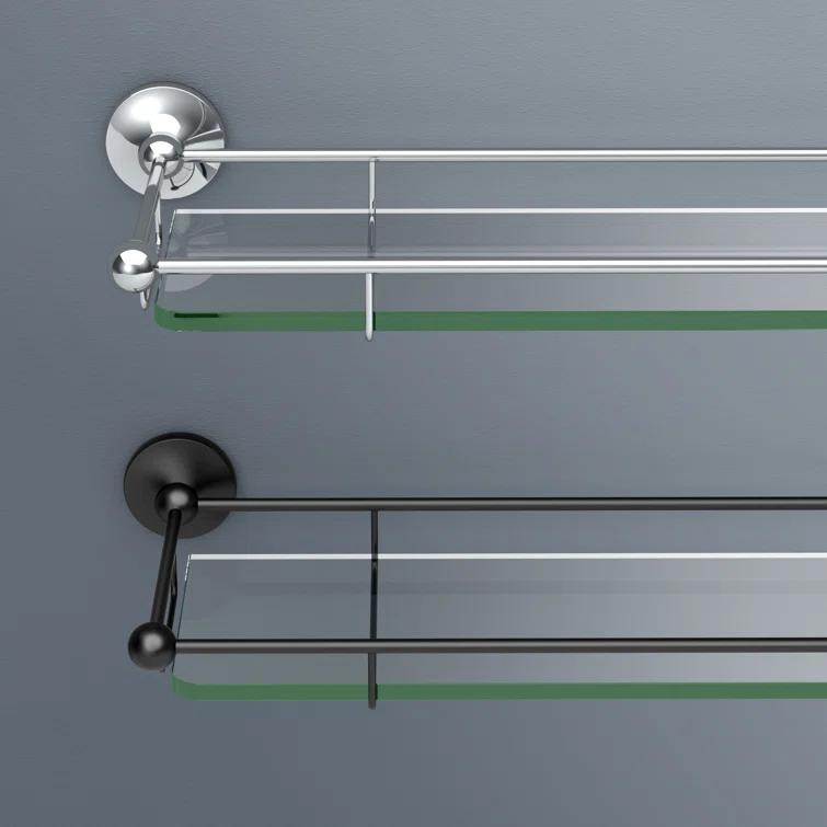 Glass Taborets Wall Mount Tempered 20"L Glass Shelf | Floating Bathroom Glass Shelf With Solid Brass Rail