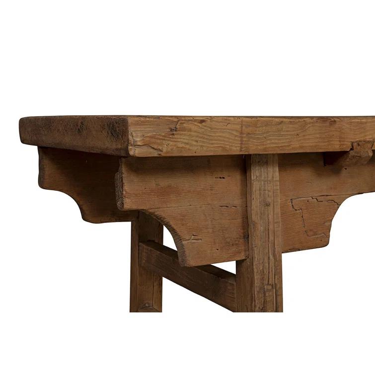 Large Brown Elm Solid Wood Rectangular Console Table