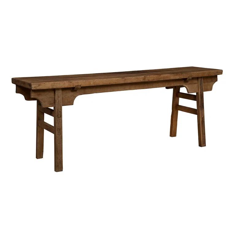 Large Brown Elm Solid Wood Rectangular Console Table