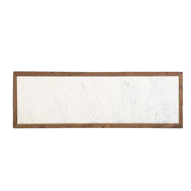 Rustic Pine Wood Console Table with White Marble Top