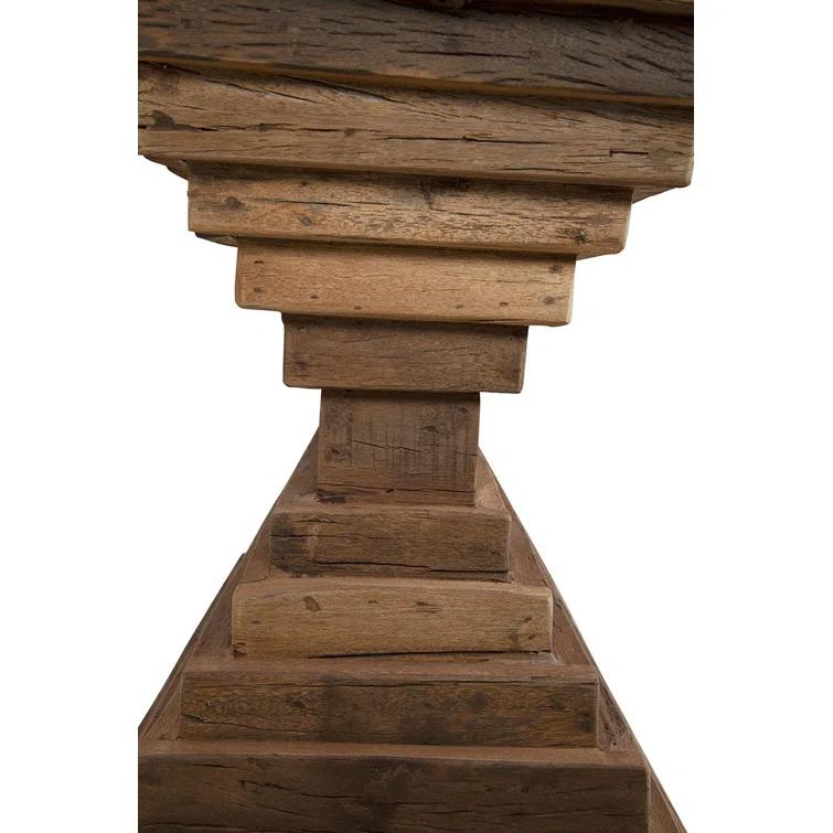 Rustic Pine Wood Console Table with White Marble Top