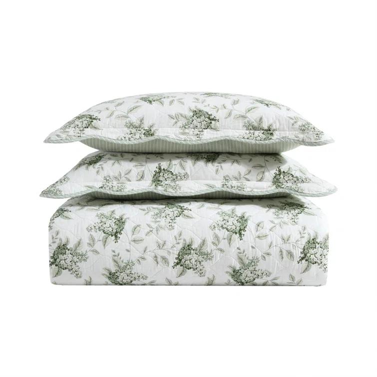 Laura Ashley Laura Ashley Portland Floral Cotton Reversible Green Quilt Set