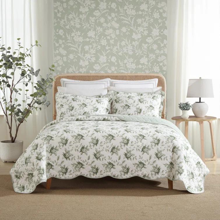 Laura Ashley Laura Ashley Portland Floral Cotton Reversible Green Quilt Set
