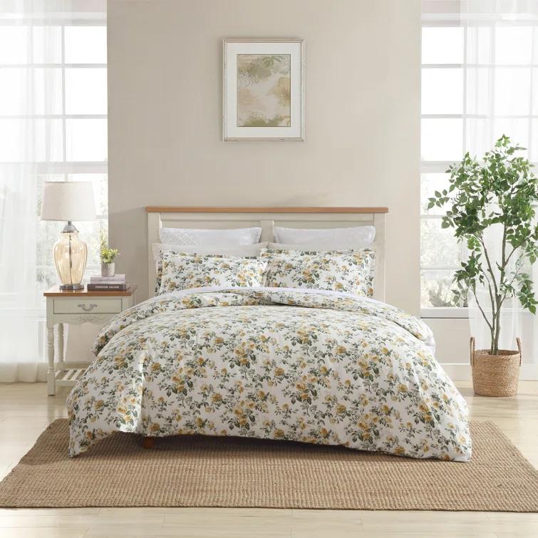 Laura Ashley Roses Cotton Reversible Gold Duvet Cover Set