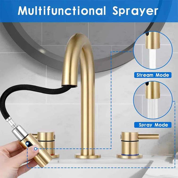 Bathroom Faucets for Sink 3 Hole, 8 inch Widespread Bathroom Faucet with Pull Out Sprayer
