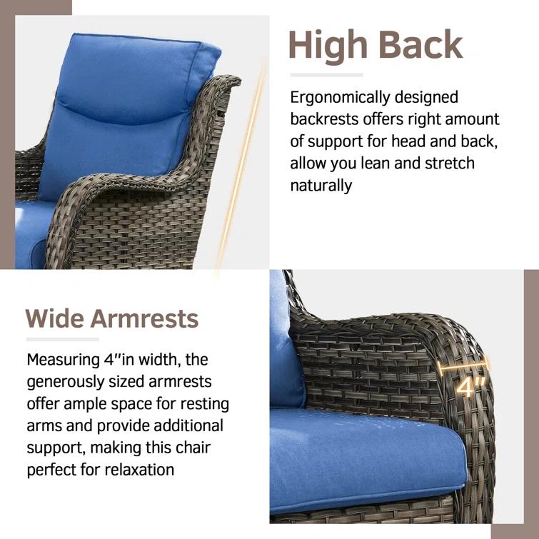 Simle 2 - Person Outdoor Seating Group PE Wicker Swivel Glider Chair With Cushions And Side Table