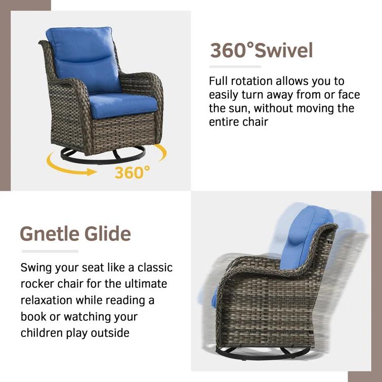 Simle 2 - Person Outdoor Seating Group PE Wicker Swivel Glider Chair With Cushions And Side Table