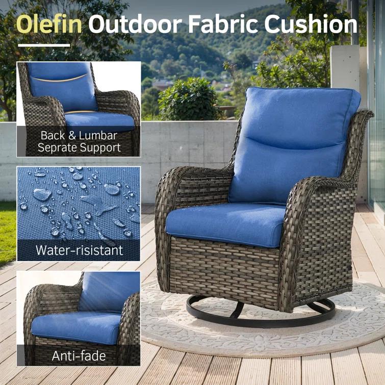 Simle 2 - Person Outdoor Seating Group PE Wicker Swivel Glider Chair With Cushions And Side Table