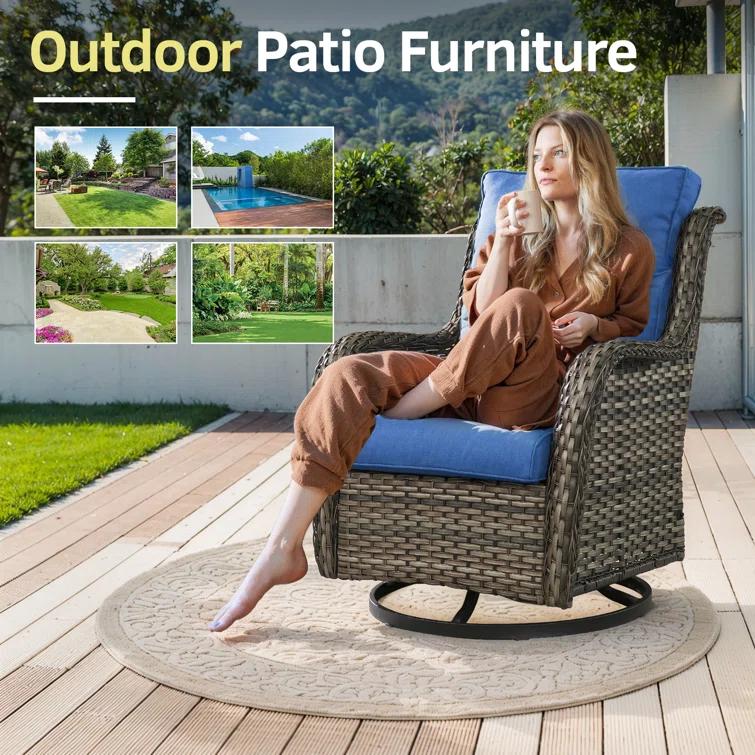 Simle 2 - Person Outdoor Seating Group PE Wicker Swivel Glider Chair With Cushions And Side Table
