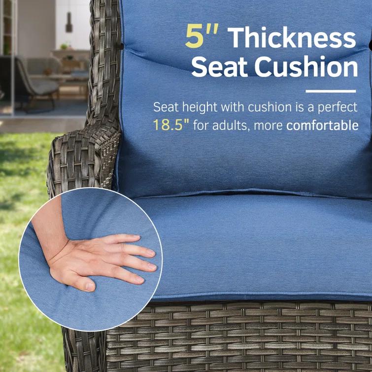 Simle 2 - Person Outdoor Seating Group PE Wicker Swivel Glider Chair With Cushions And Side Table