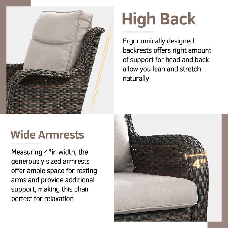Simle 2 - Person Outdoor Seating Group PE Wicker Swivel Glider Chair With Cushions And Side Table