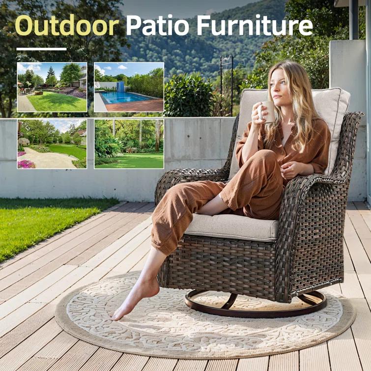 Simle 2 - Person Outdoor Seating Group PE Wicker Swivel Glider Chair With Cushions And Side Table