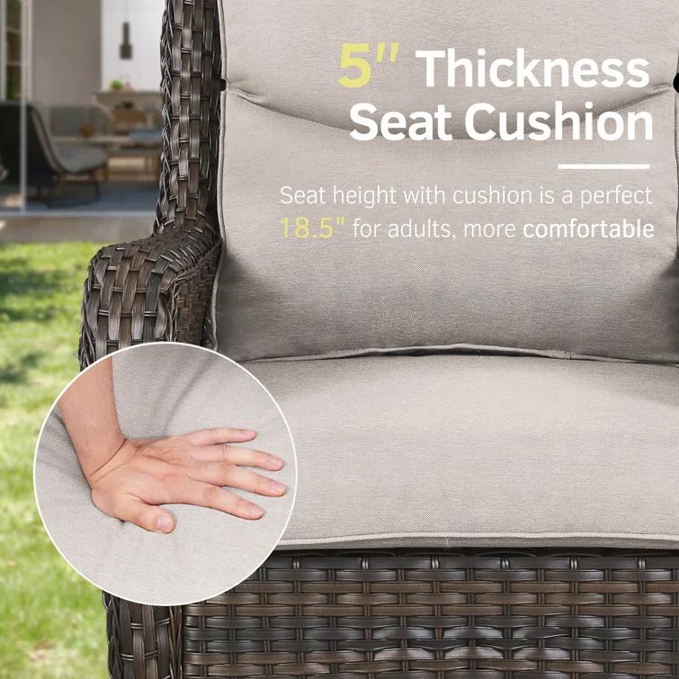 Simle 2 - Person Outdoor Seating Group PE Wicker Swivel Glider Chair With Cushions And Side Table