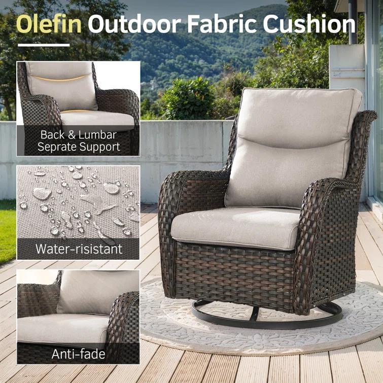 Simle 2 - Person Outdoor Seating Group PE Wicker Swivel Glider Chair With Cushions And Side Table