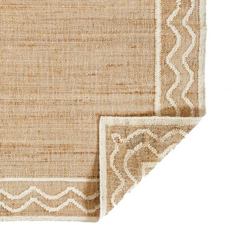 Natural Beige and White Wool Jute Runner Rug