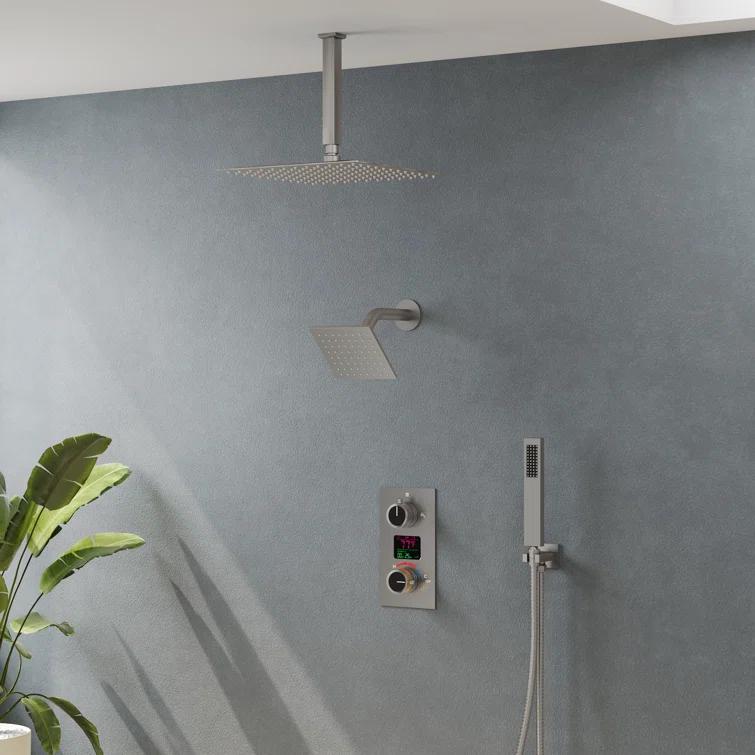 Pressure Balancing Shower Faucet 12" High-Pressure Dual Showerheads with LCD Display