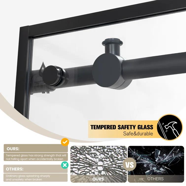 Vinnova 320060+36P-MB Losar 60" W x 78" H Rectangle Single Sliding Shower Enclosure in Matte Black