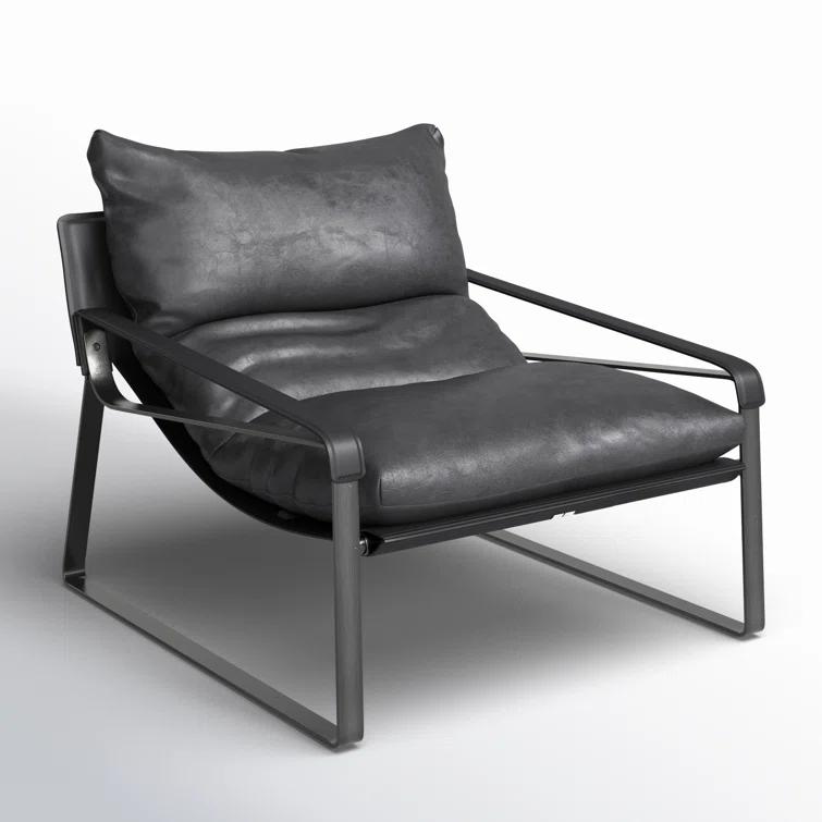 Contemporary Black Leather Metal Accent Chair