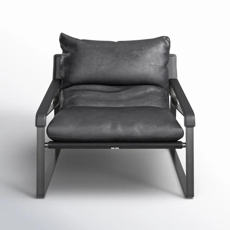 Contemporary Black Leather Metal Accent Chair
