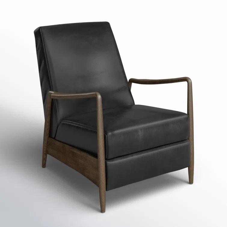 Dakota Black Handcrafted Leather Wood Recliner Accent Chair