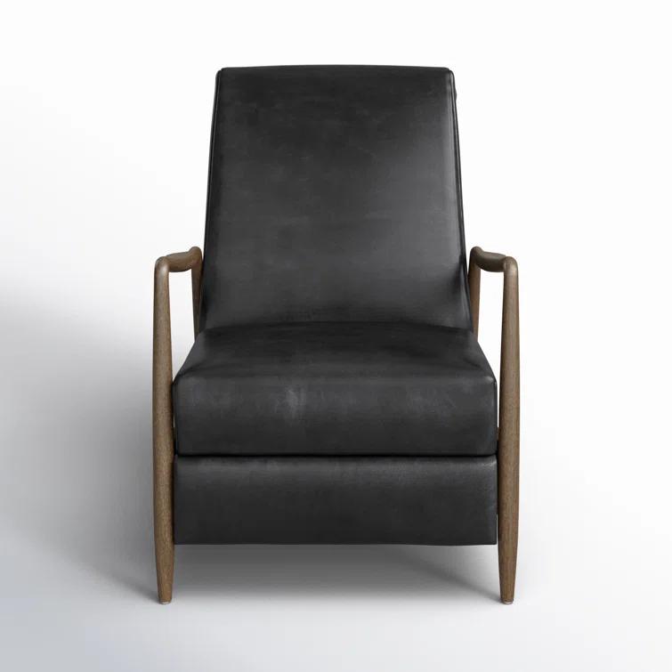 Dakota Black Handcrafted Leather Wood Recliner Accent Chair