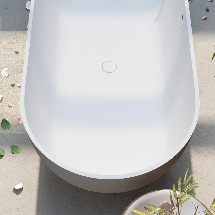69'' x 29.5'' Freestanding Soaking Solid Surface Bathtub in White Finish with Drain