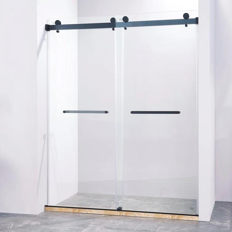 LAWRENCE 56-60"W X 75"H Frameless Double Sliding Shower Door, 304 Stainless Steel In Matte Black, 5/16" (8Mm) Thick SGCC Tempered Clear Glass. | Wayfair