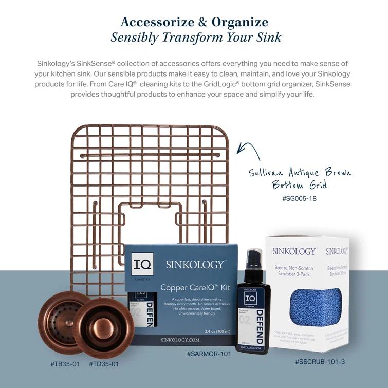 Sinkology Adams Copper 33" Double Bowl Farmhouse Apron Front Undermount Kitchen Sink K2A-1005ND