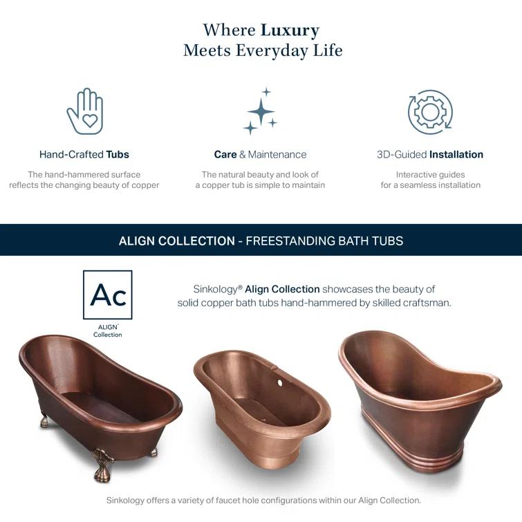 Heisenberg 5'6" Copper Freestanding Clawfoot Bathtub with No Overflow