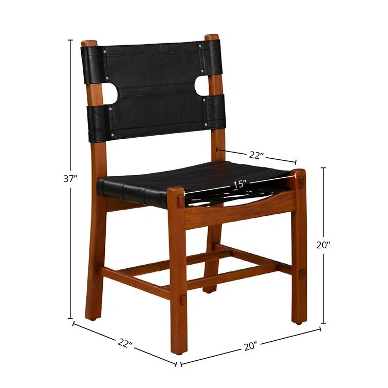 Black Leather Upholstered Side Chair with Mahogany Wood Frame