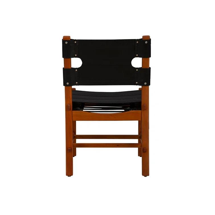 Black Leather Upholstered Side Chair with Mahogany Wood Frame