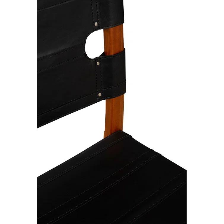 Black Leather Upholstered Side Chair with Mahogany Wood Frame