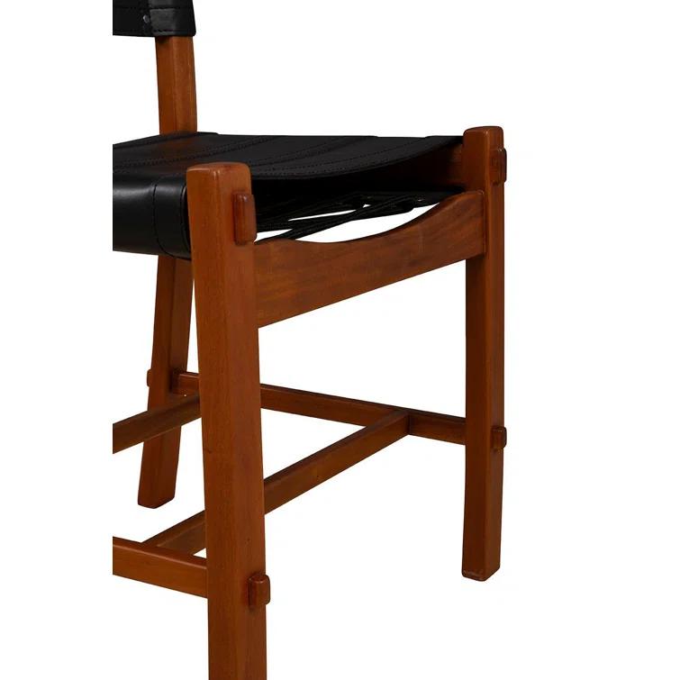 Black Leather Upholstered Side Chair with Mahogany Wood Frame