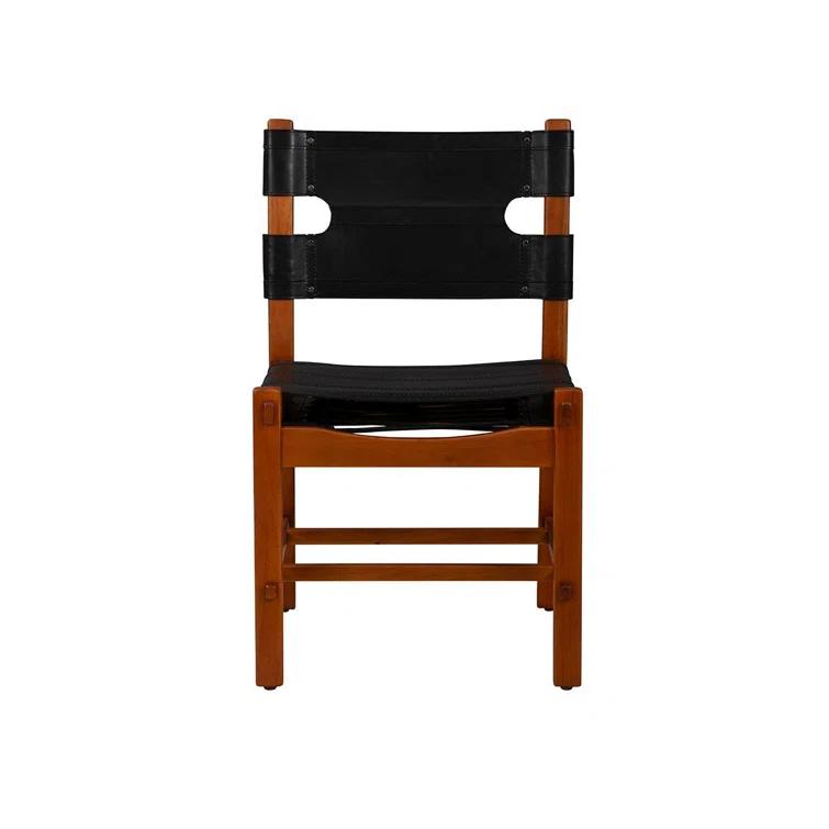 Black Leather Upholstered Side Chair with Mahogany Wood Frame