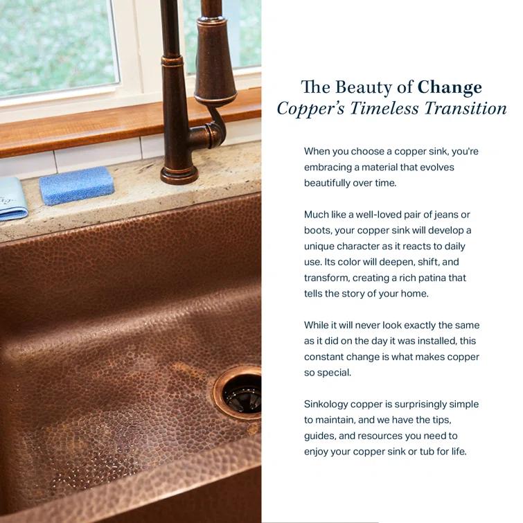 Santi Copper 33" Double Bowl Drop-In Kitchen Sink