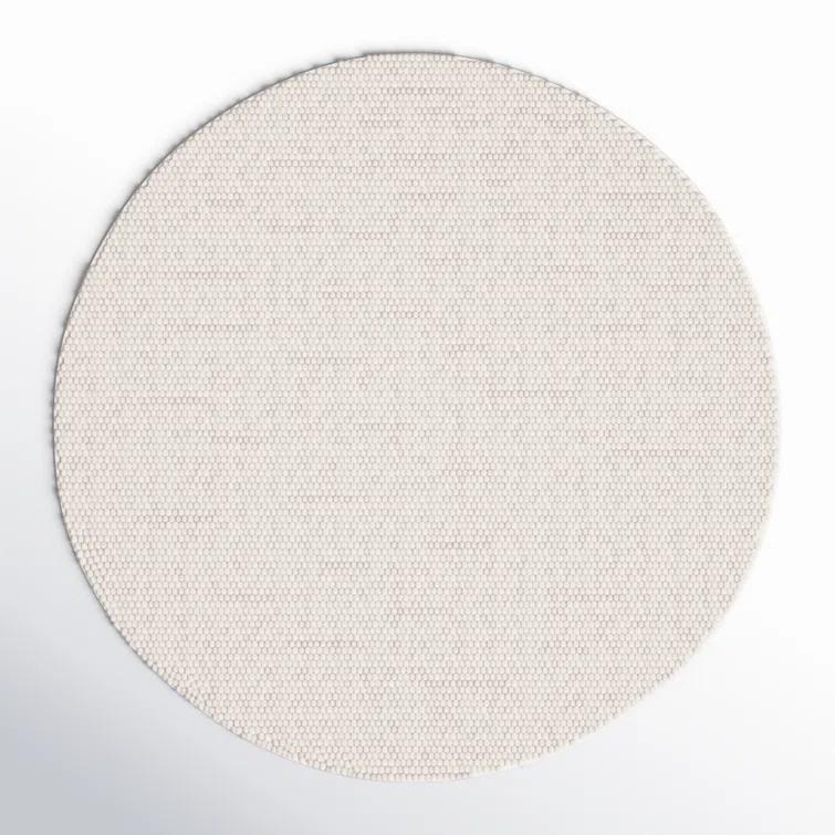 Ivory Round Hand-Tufted Wool Braided Area Rug