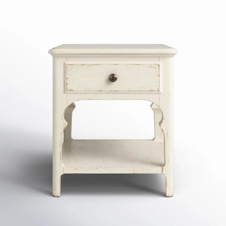 Rustic White Oak Veneer End Table with Storage