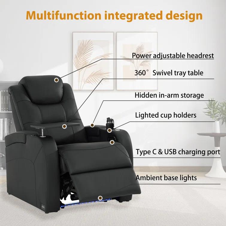 Orren Ellis Leather Home Theater Seating Dual Power Movie Theater Chairs Theater Recliner Sofa