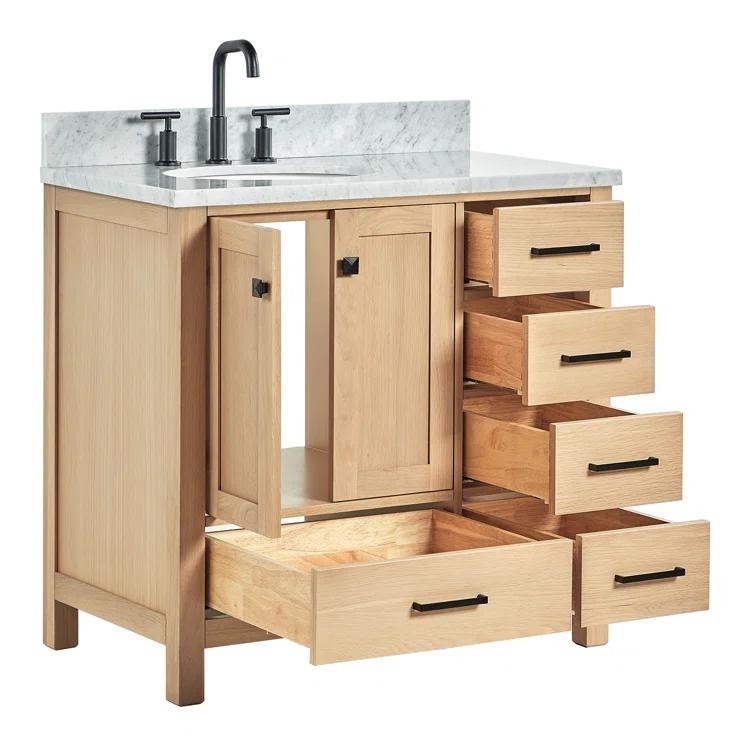 Hokku Designs Flynt 37'' Single Bathroom Vanity with Carrara Marble Top