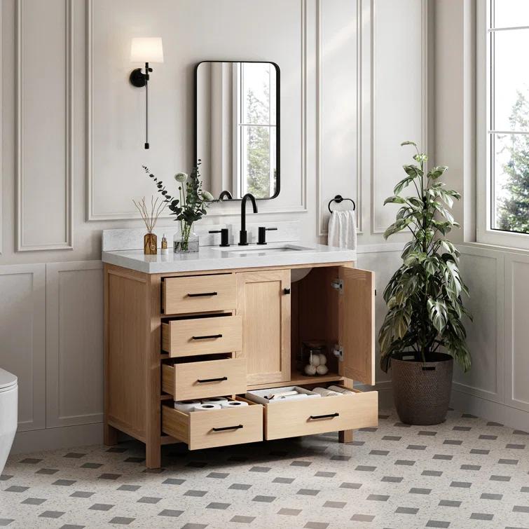 Ariel Bath Cambridge Single Bathroom Vanity with Carrara Marble Top