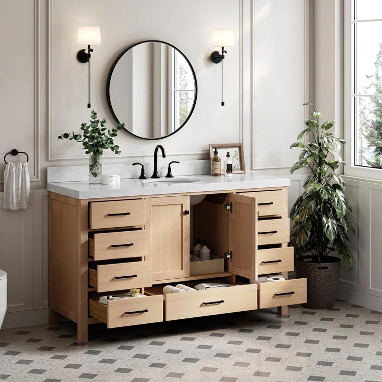 Cambridge 60'' Single Bathroom Vanity with Carrara Marble Top