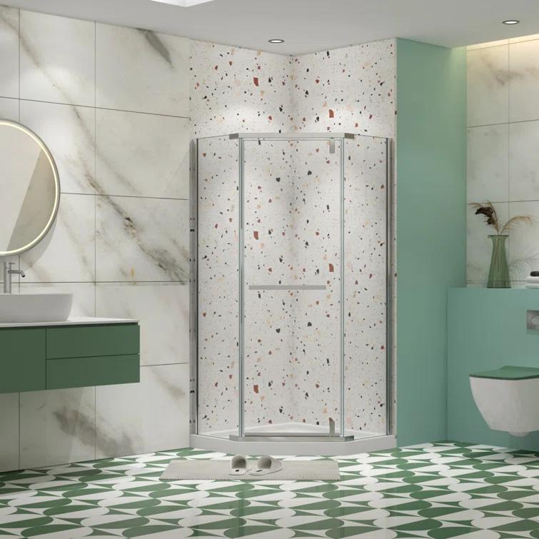 34.75"W x 72"H Swivel Shower Door with 1/4’ Tempered Glass, Frameless Shower Enclosure