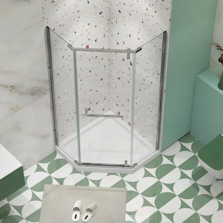 34.75"W x 72"H Swivel Shower Door with 1/4’ Tempered Glass, Frameless Shower Enclosure